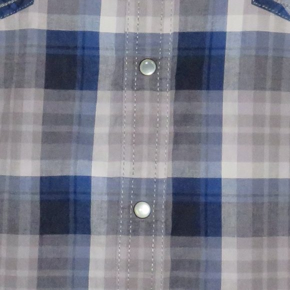 Urban Pipeline* Men's Short Sleeve Snap Button Down Curved Hem Plaid Shirt~Large - Picture 6 of 12